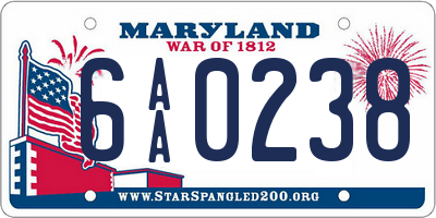 MD license plate 6AA0238