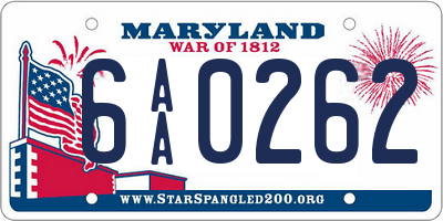 MD license plate 6AA0262