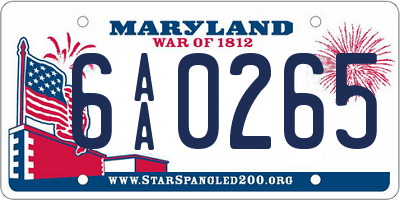 MD license plate 6AA0265