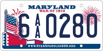 MD license plate 6AA0280