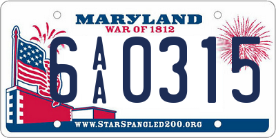 MD license plate 6AA0315