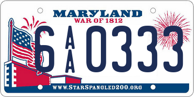 MD license plate 6AA0333