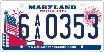 MD license plate 6AA0353