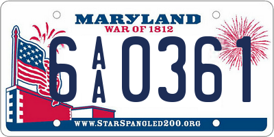 MD license plate 6AA0361