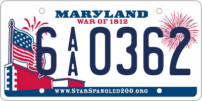 MD license plate 6AA0362