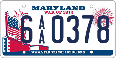 MD license plate 6AA0378