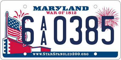 MD license plate 6AA0385