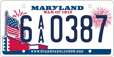 MD license plate 6AA0387