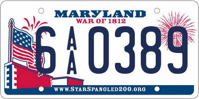 MD license plate 6AA0389