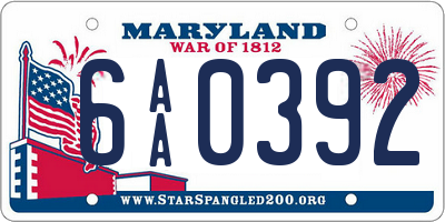 MD license plate 6AA0392