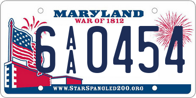 MD license plate 6AA0454