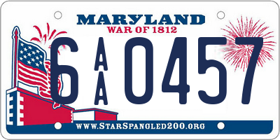 MD license plate 6AA0457