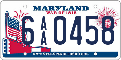 MD license plate 6AA0458