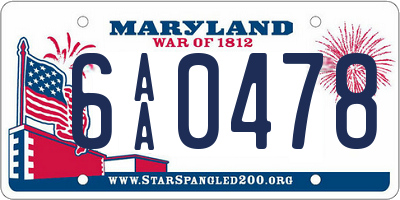 MD license plate 6AA0478