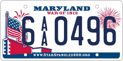 MD license plate 6AA0496