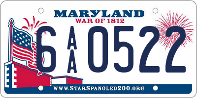 MD license plate 6AA0522