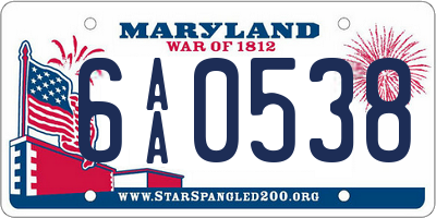 MD license plate 6AA0538