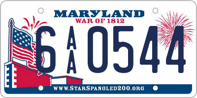 MD license plate 6AA0544