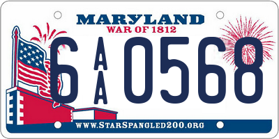 MD license plate 6AA0568