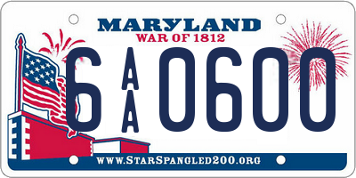 MD license plate 6AA0600