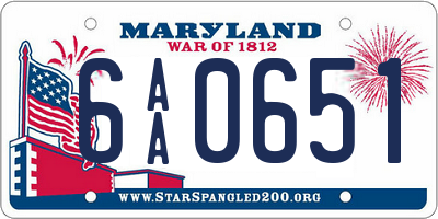 MD license plate 6AA0651