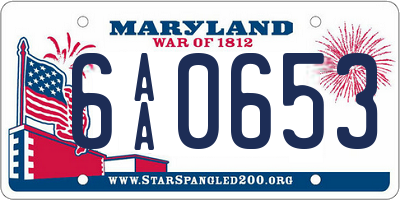 MD license plate 6AA0653