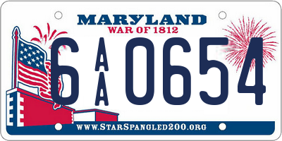 MD license plate 6AA0654