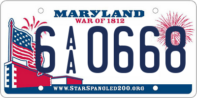 MD license plate 6AA0668