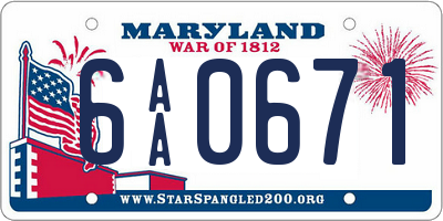 MD license plate 6AA0671