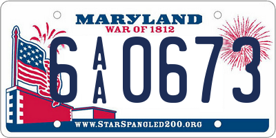 MD license plate 6AA0673