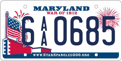 MD license plate 6AA0685