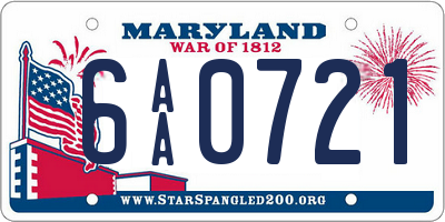 MD license plate 6AA0721