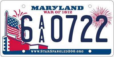 MD license plate 6AA0722