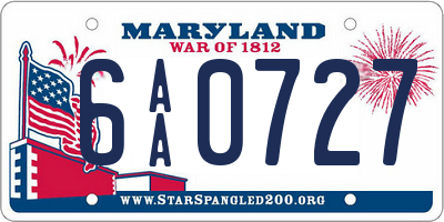 MD license plate 6AA0727