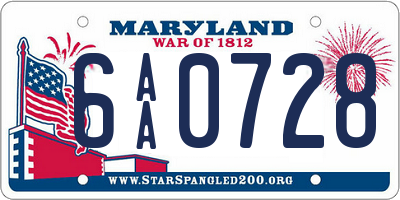 MD license plate 6AA0728