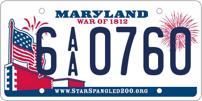 MD license plate 6AA0760