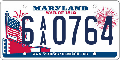 MD license plate 6AA0764