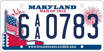 MD license plate 6AA0783