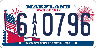 MD license plate 6AA0796