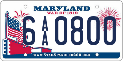 MD license plate 6AA0800