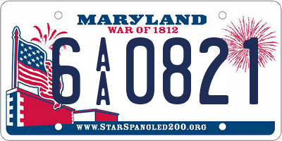 MD license plate 6AA0821