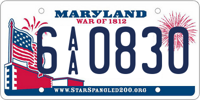 MD license plate 6AA0830