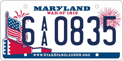MD license plate 6AA0835