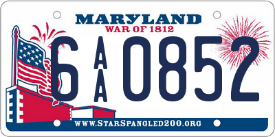 MD license plate 6AA0852