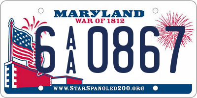 MD license plate 6AA0867