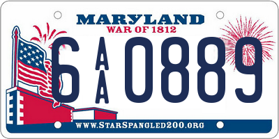 MD license plate 6AA0889