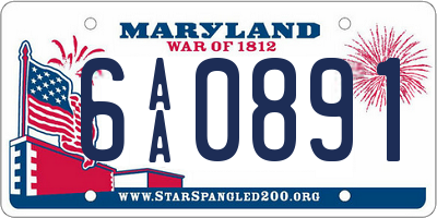 MD license plate 6AA0891