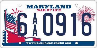 MD license plate 6AA0916