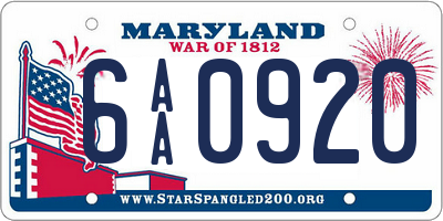 MD license plate 6AA0920