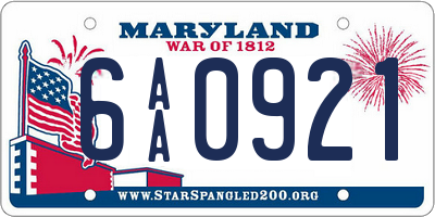 MD license plate 6AA0921